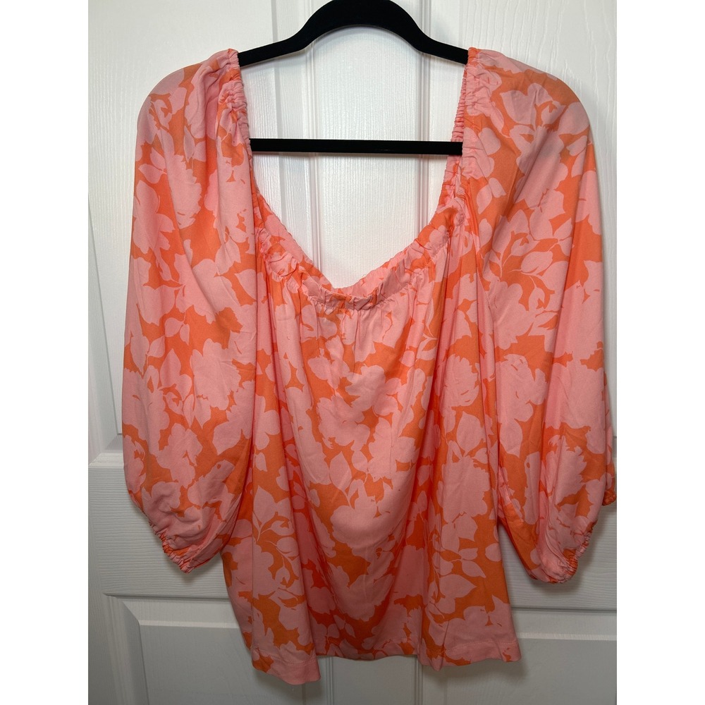 NWT Sanctuary Pink Floral Top Square Neck Bohemian Puff Sleeves Size 3XL